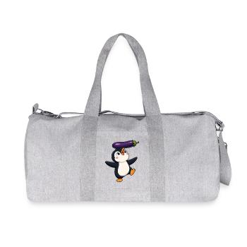 Cute Penguin Dancing Balancing Vegetables Vegan - Recycled Canvas Sports Bag by Stanley/Stella - heather grey - Front