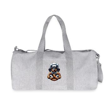 Dackel mit Bäckermütze und großer Brezel - Recycelte Canvas-Sporttasche von Stanley/Stella - Grau meliert - Vorne