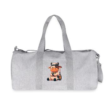 Cute tennis cow with racket and ball - Recycled Canvas Sports Bag by Stanley/Stella - heather grey - Front