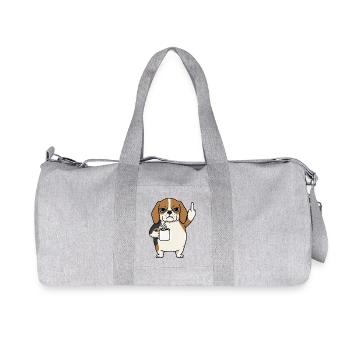 Beagle aigre avec un doigt d’honneur cartoon au café - Sac de sport en toile recyclée Stanley/Stella - gris chiné - Devant