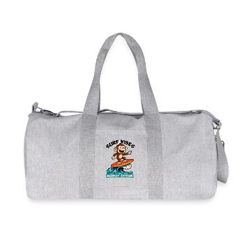 Surf Vibes, monkey edition. Happy surfing monkey - Recycled Canvas Sports Bag by Stanley/Stella - heather grey - Front