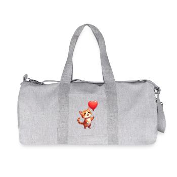 Katze mit Herzluftballon zum Valentinstag - Recycelte Canvas-Sporttasche von Stanley/Stella - Grau meliert - Vorne