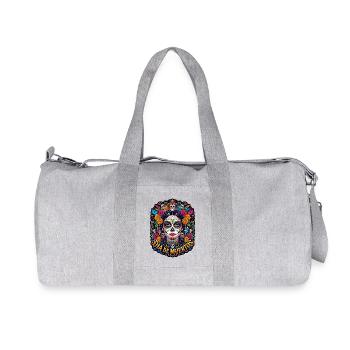 Tête de mort mexicaine sugar skull crâne fleurs - Sac de sport en toile recyclée Stanley/Stella - gris chiné - Devant