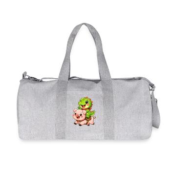 Kleiner Dino reitet Schwein - Recycelte Canvas-Sporttasche von Stanley/Stella - Grau meliert - Vorne
