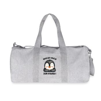 Klassentier Pinguin "Weckt mich zur Pause!" - Recycelte Canvas-Sporttasche von Stanley/Stella - Grau meliert - Vorne