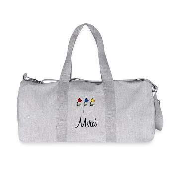 MERCI. THANKS. THANK YOU. ANNIVERSAIRE. NAISSANCE. - Sac de sport en toile recyclée Stanley/Stella - gris chiné - Devant