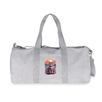 Cats Motif Cute, Sunset Cat by the Sea - Recycled Canvas Sports Bag by Stanley/Stella - heather grey - Front