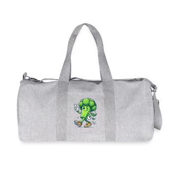 Cooles laufendes Brokkoli-Cartoon-Design - Recycelte Canvas-Sporttasche von Stanley/Stella - Grau meliert - Vorne