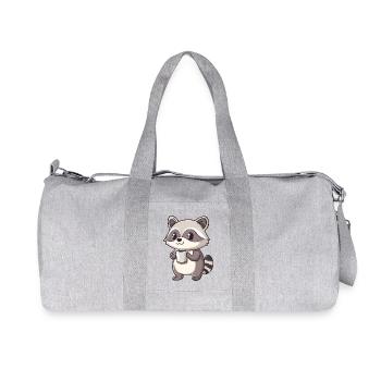 Cute Raccoon Holding Coffee Cup - Adorable design - Recycled Canvas Sports Bag by Stanley/Stella - heather grey - Front