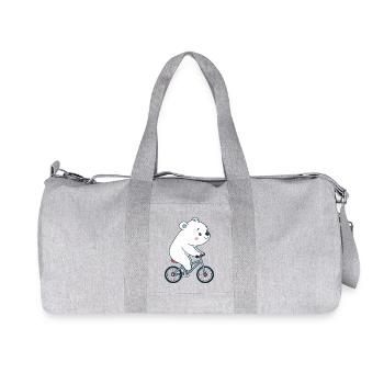 White bear cub on kawaii bike - Recycled Canvas Sports Bag by Stanley/Stella - heather grey - Front