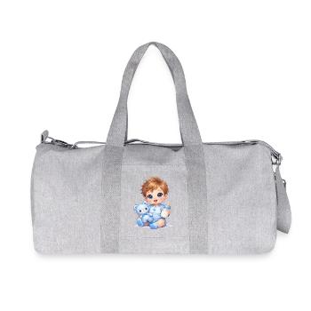 Bébé avec biberon et ours en peluche - Sac de sport en toile recyclée Stanley/Stella - gris chiné - Devant