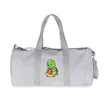 Cute Turtle with Pizza: Funny Foodie Motif - Recycled Canvas Sports Bag by Stanley/Stella - heather grey - Front