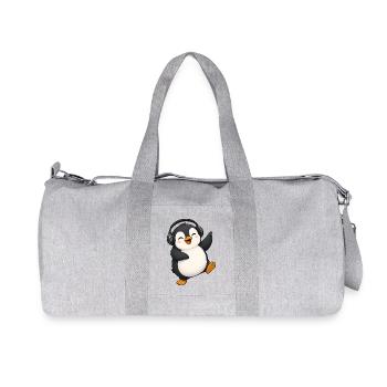 Mignon manchot dansant avec des écouteurs DJ de fête kawaii - Sac de sport en toile recyclée Stanley/Stella - gris chiné - Devant