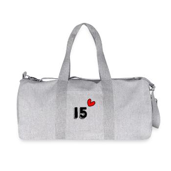 15 ANS. 15e ANNIVERSAIRE. ANNIVERSAIRE 15 ANS. 15 - Sac de sport en toile recyclée Stanley/Stella - gris chiné - Devant