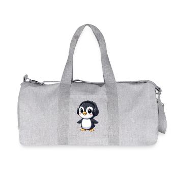 pingouin drôle avec des écouteurs, musique, joie - Sac de sport en toile recyclée Stanley/Stella - gris chiné - Devant