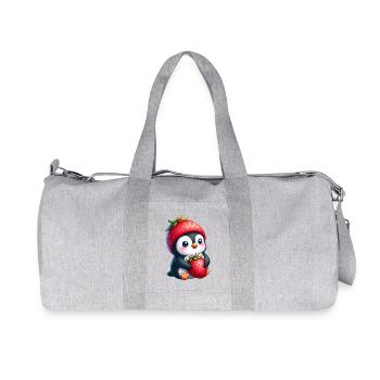 Cute Penguin with Strawberry Cartoon Summer Fun - Recycled Canvas Sports Bag by Stanley/Stella - heather grey - Front