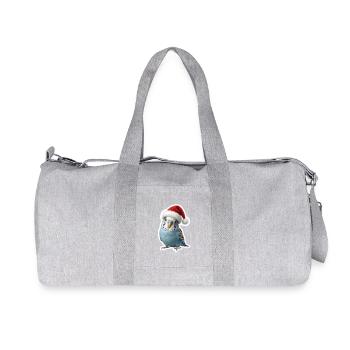Blue budgie chirping Christmas carols - Recycled Canvas Sports Bag by Stanley/Stella - heather grey - Front