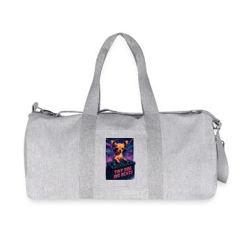 Chihuahua DJ: Tiny Dog Big Beats – Retro Neon - Recycelte Canvas-Sporttasche von Stanley/Stella - Grau meliert - Vorne