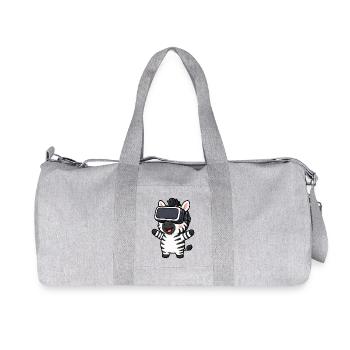 Cute Zebra Cartoon Gamer Virtual Reality - Recycled Canvas Sports Bag by Stanley/Stella - heather grey - Front