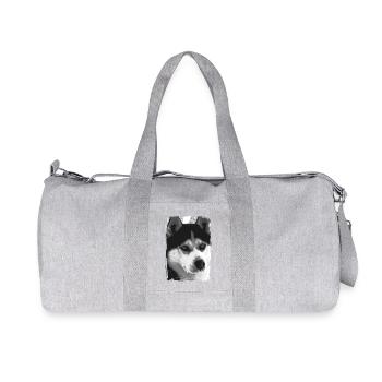 Schwarz-Weiß Husky Porträt - Recycelte Canvas-Sporttasche von Stanley/Stella - Grau meliert - Vorne