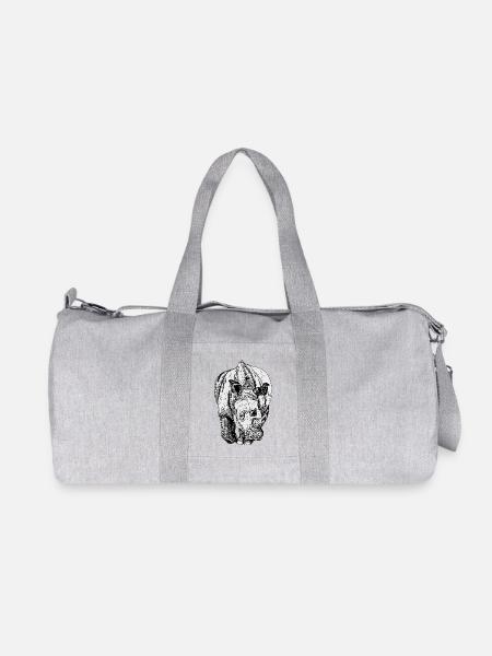 Nashorn-Linienzeichnung Schwarz-Weiß - Recycelte Canvas-Sporttasche von Stanley/Stella - Grau meliert