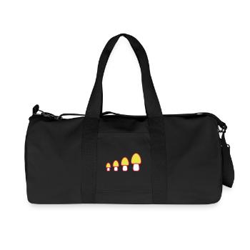 Many Yellow Mushrooms 4 Small Large Row Four Fungus - Recycled Canvas Sports Bag by Stanley/Stella - black - Front