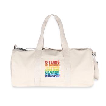 Funny 5th Birthday Gift, Age 5 Years Old - Recycled Canvas Sports Bag by Stanley/Stella - natural - Front