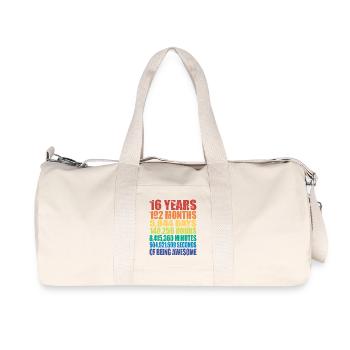 Lustiges Geschenk zum 16. Geburtstag, Alter 16 Jahre alt - Recycelte Canvas-Sporttasche von Stanley/Stella - Naturweiß - Vorne