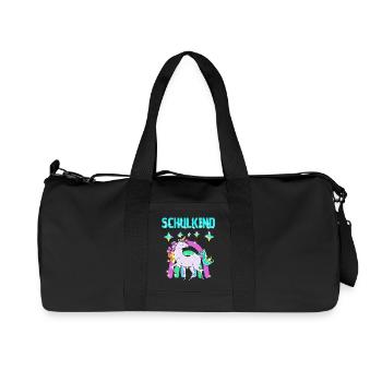 Schulkind Glitzer Einhorn mit Regenbogen - Recycelte Canvas-Sporttasche von Stanley/Stella - Schwarz - Vorne