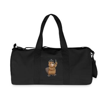 Beaver Painter Brush Painting - Recycled Canvas Sports Bag by Stanley/Stella - black - Front