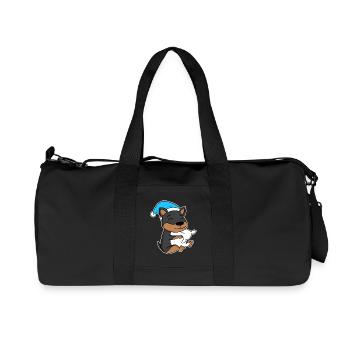 Chien Nain Pinscher avec oreiller et bonnet de couchage - Sac de sport en toile recyclée Stanley/Stella - noir - Devant
