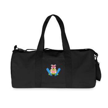 Schwein Skispringer Ski - Recycelte Canvas-Sporttasche von Stanley/Stella - Schwarz - Vorne
