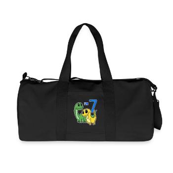 7th Birthday Boy Dino Motif - Recycled Canvas Sports Bag by Stanley/Stella - black - Front