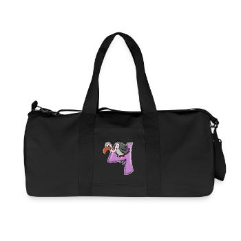 4 ans - 4ème anniversaire avec motif animal - Sac de sport en toile recyclée Stanley/Stella - noir - Devant