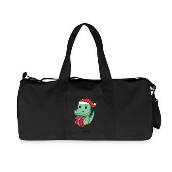 Crocodile avec bonnet de Père Noël - Sac de sport en toile recyclée Stanley/Stella - noir - Devant