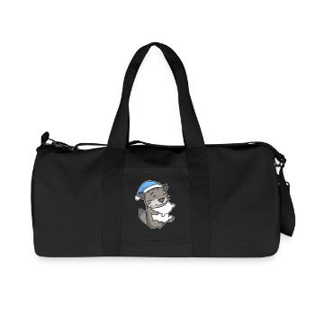 Dormir fatigué - Chat avec oreiller et bonnet somnolent - Sac de sport en toile recyclée Stanley/Stella - noir - Devant