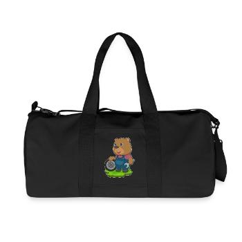 Bear Car Mechanic Car Tire Car Repair Shop - Recycled Canvas Sports Bag by Stanley/Stella - black - Front