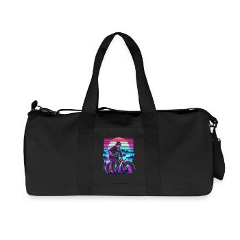 Synthwave Skeleton Biker Fatbike Retro Sunset - Recycled Canvas Sports Bag by Stanley/Stella - black - Front