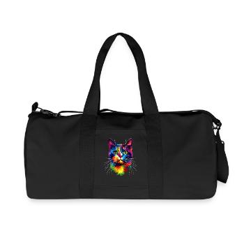 Cat Colorful Rainbow Colors Popart Cat Mom Cats - Recycled Canvas Sports Bag by Stanley/Stella - black - Front