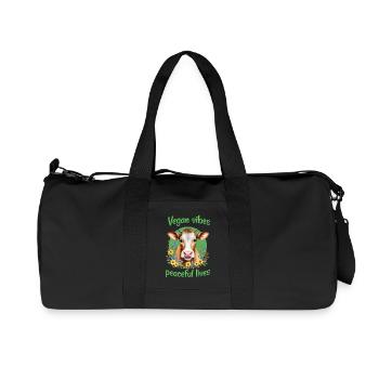 Vegan vibes peaceful lives - Recycled Canvas Sports Bag by Stanley/Stella - black - Front