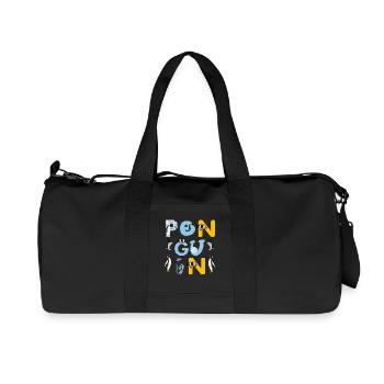 Penguin Friends Playful Typography - Recycled Canvas Sports Bag by Stanley/Stella - black - Front