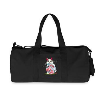 Playing Cat with Ball of Wool – Geometric Motif - Recycled Canvas Sports Bag by Stanley/Stella - black - Front