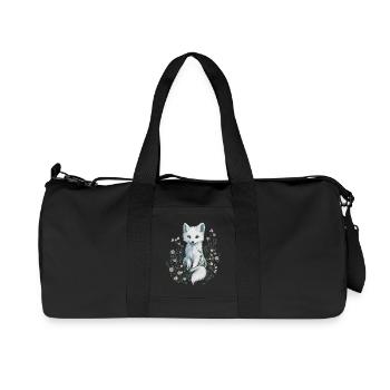 Elegant White Fox in Flower Meadow Painting - Recycled Canvas Sports Bag by Stanley/Stella - black - Front