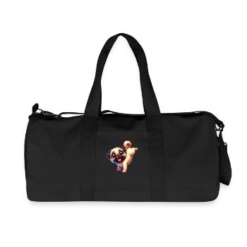 Cute Pug Handstand Breakdance Cartoon Dog - Recycled Canvas Sports Bag by Stanley/Stella - black - Front
