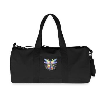 Dragonfly And Flowers Watercolor Nature Motif - Recycled Canvas Sports Bag by Stanley/Stella - black - Front