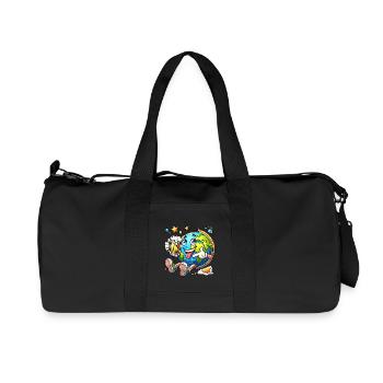 Weltkugel mit Bier Comic Stil lustiges Motiv - Recycelte Canvas-Sporttasche von Stanley/Stella - Schwarz - Vorne