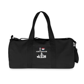 I Love Amsterdam Heart Flag Golden Gate Bridge Fun - Recycled Canvas Sports Bag by Stanley/Stella - black - Front