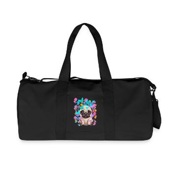 Chien Chiens Carlin Printemps Fleurs Papillons - Sac de sport en toile recyclée Stanley/Stella - noir - Devant