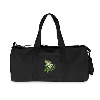 Frog on Cannabis Leaf with Joint - Weed Frog - Recycled Canvas Sports Bag by Stanley/Stella - black - Front