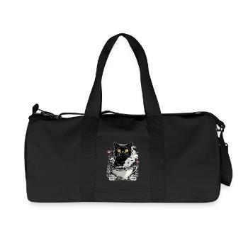Mystisch: Katze mit Totenkopf-Kaffee - Recycelte Canvas-Sporttasche von Stanley/Stella - Schwarz - Vorne